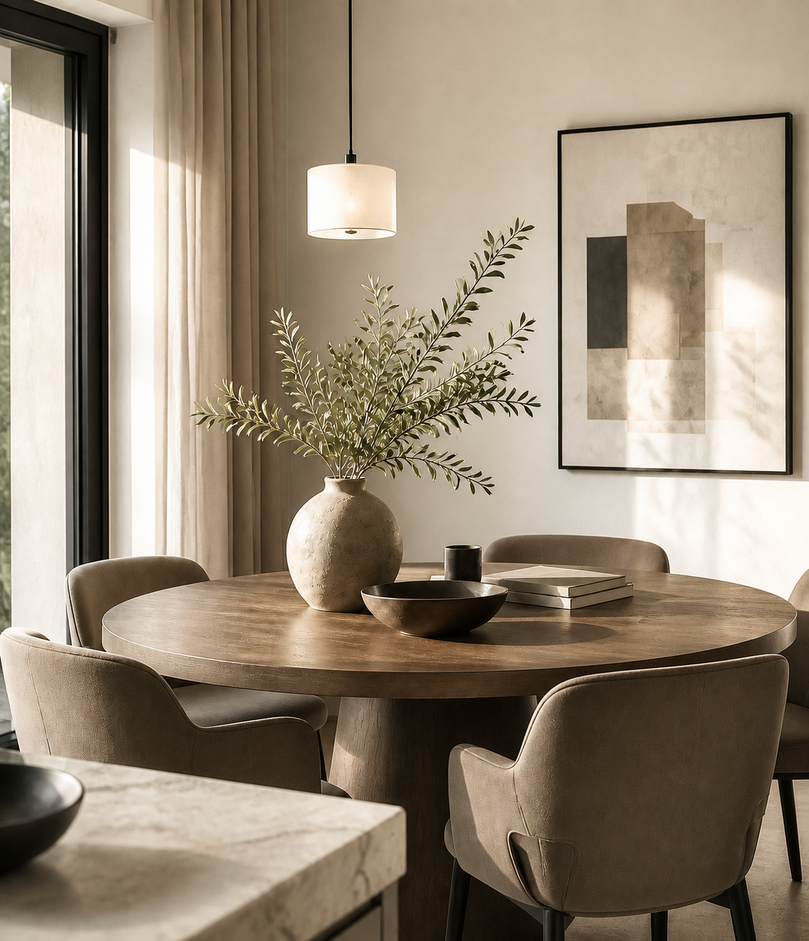 Warm contemporary dining interior